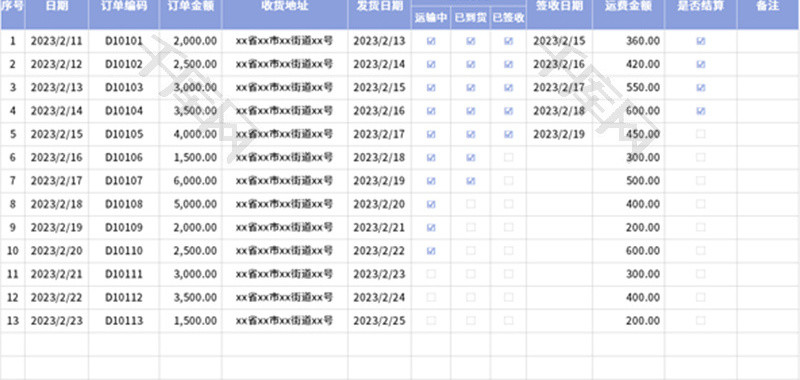 物流管理及运费结算表Excel模板