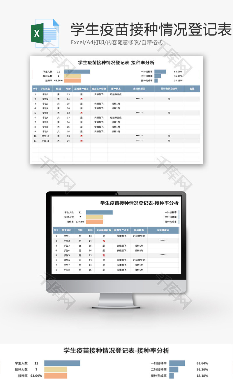 疫苗接种情况登记表Excel模板