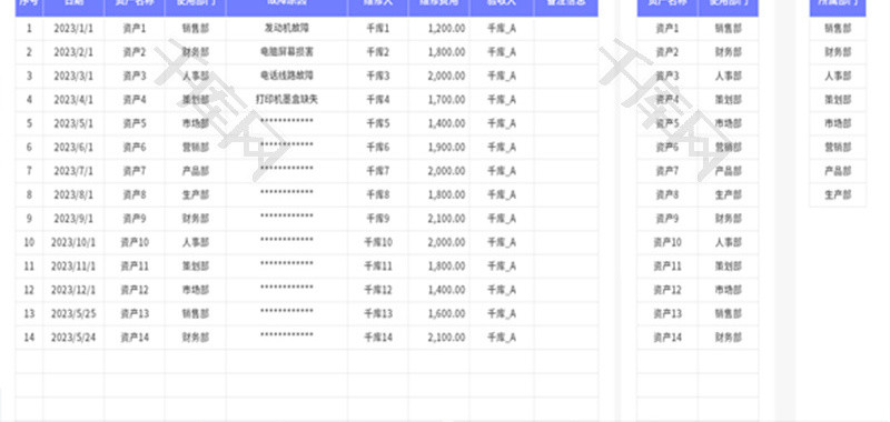 资产维修记录表Excel模板