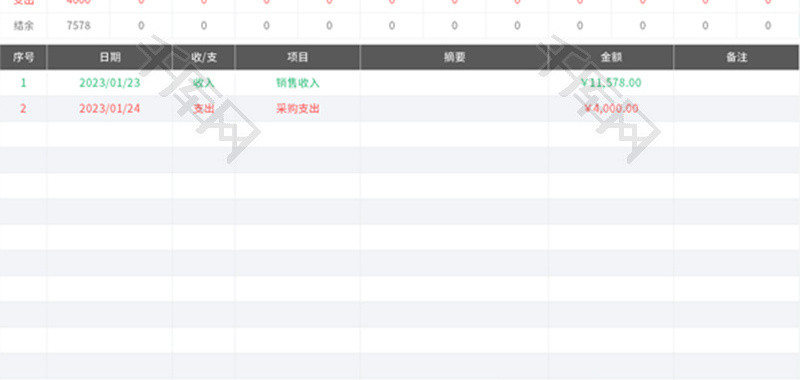 财务收支管理表Excel模板