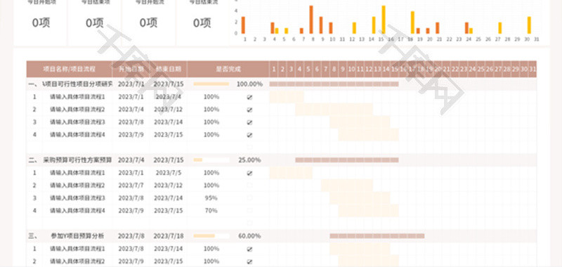 多项目管理明细表Excel模板