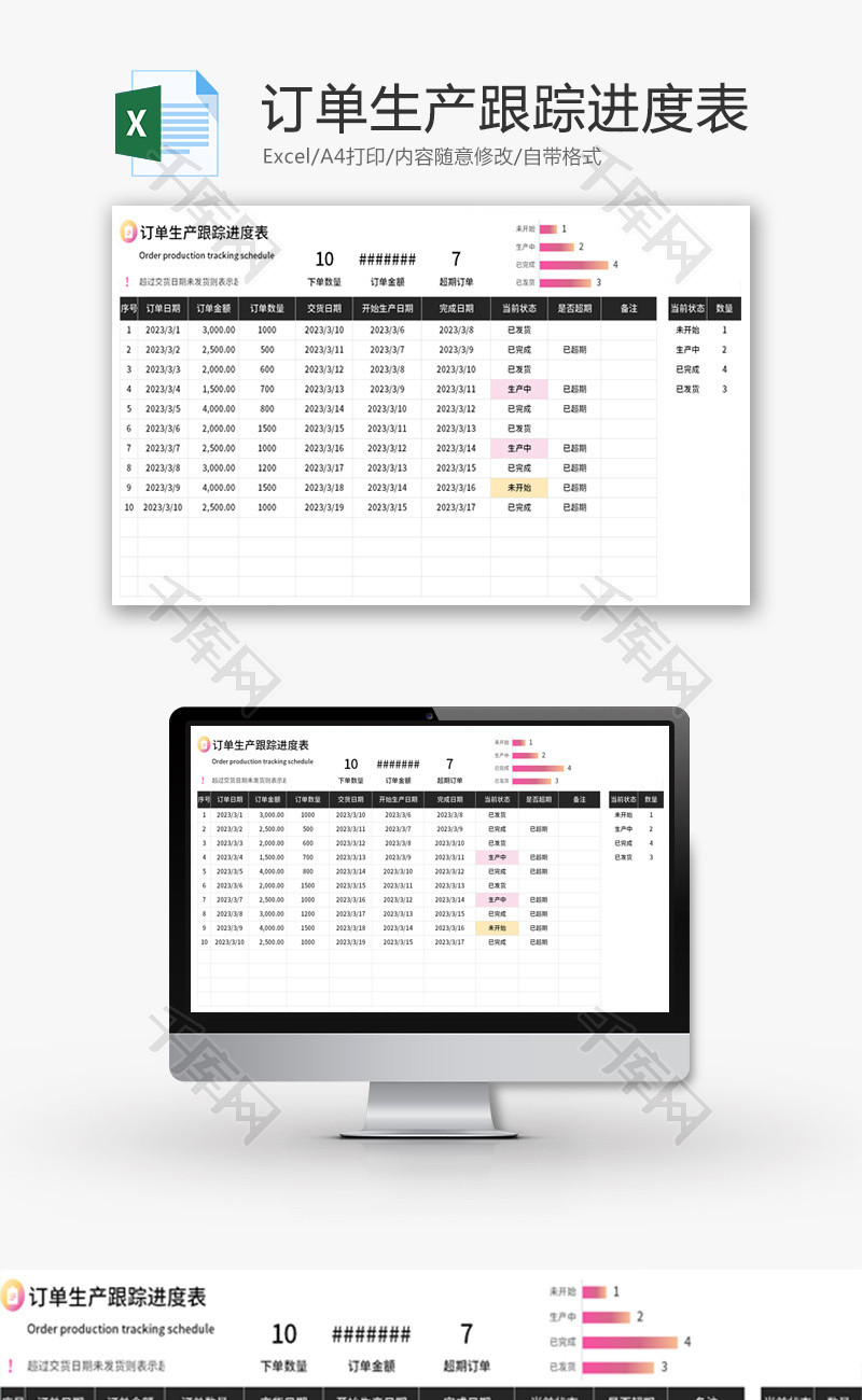 订单生产跟踪进度表Excel模板