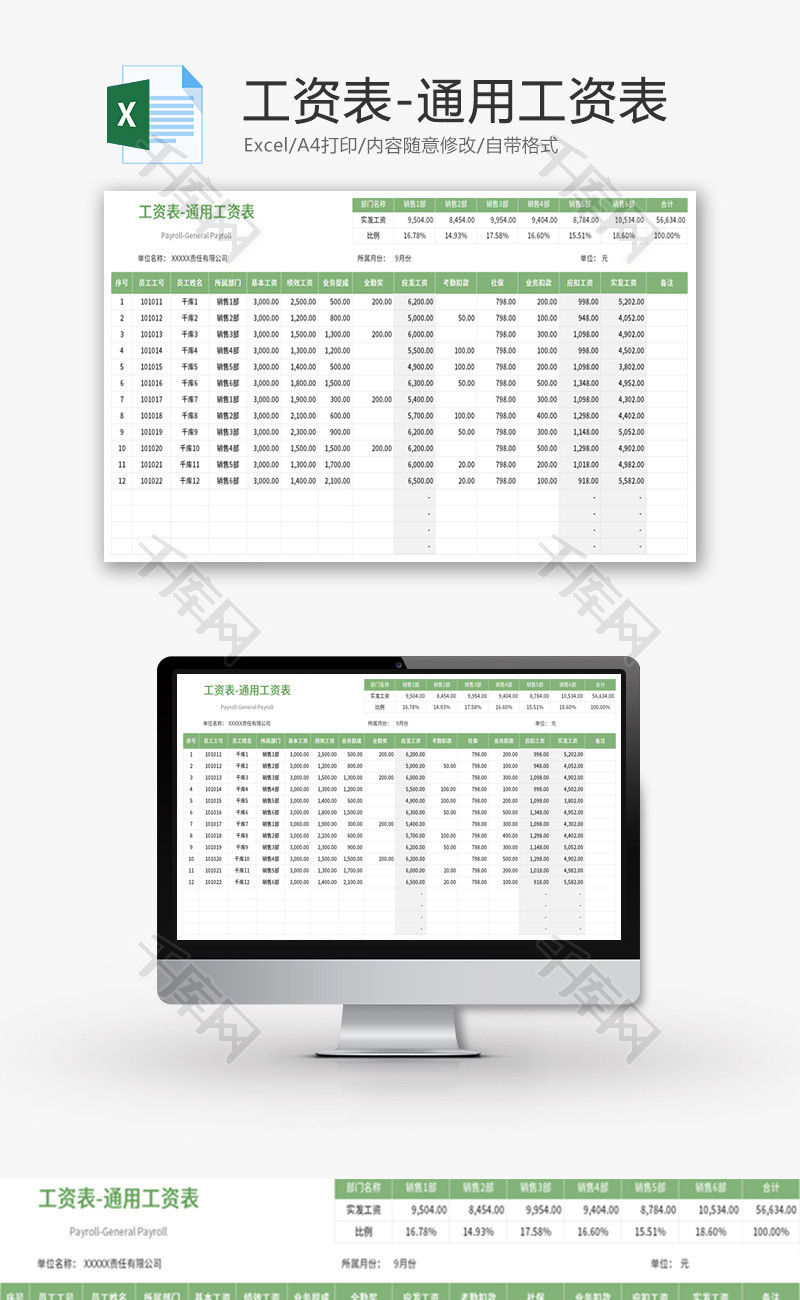 通用工资表Excel模板