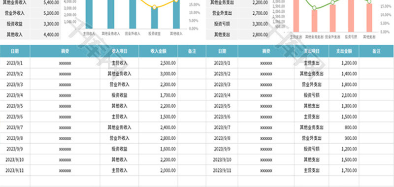 收支记账单Excel模板