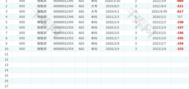 员工合同登记表Excel模板