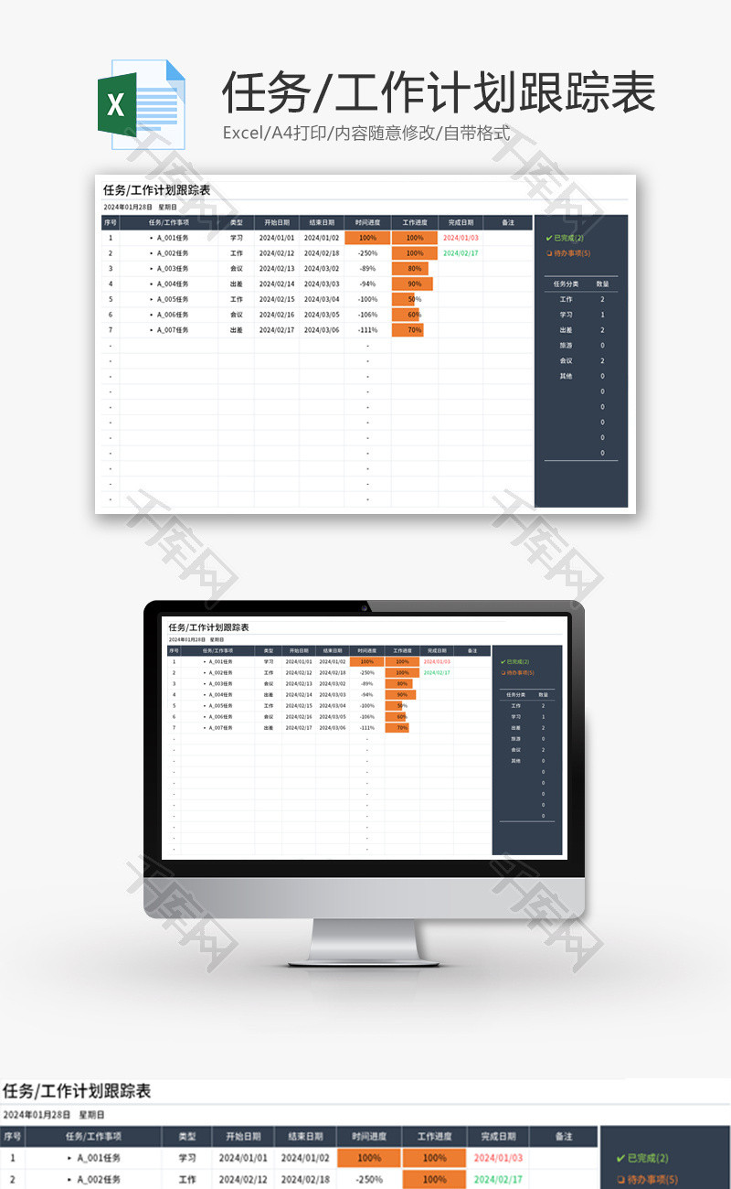 任务工作计划跟踪表Excel模板