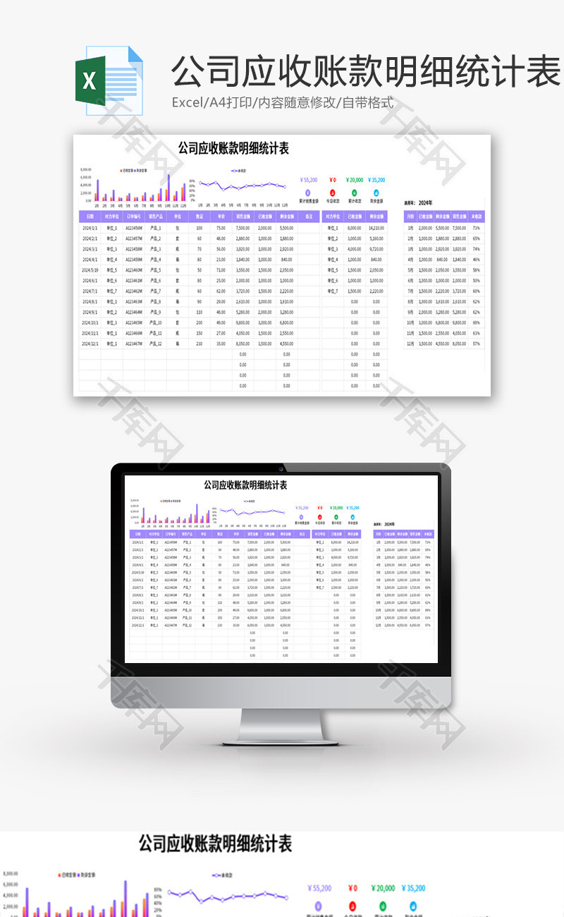 公司应收账款明细统计表Excel模板