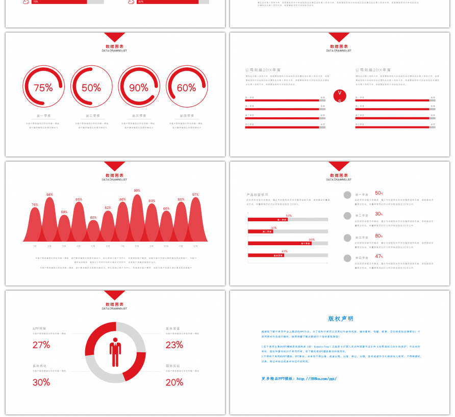 30套红色简约PPT图表合集