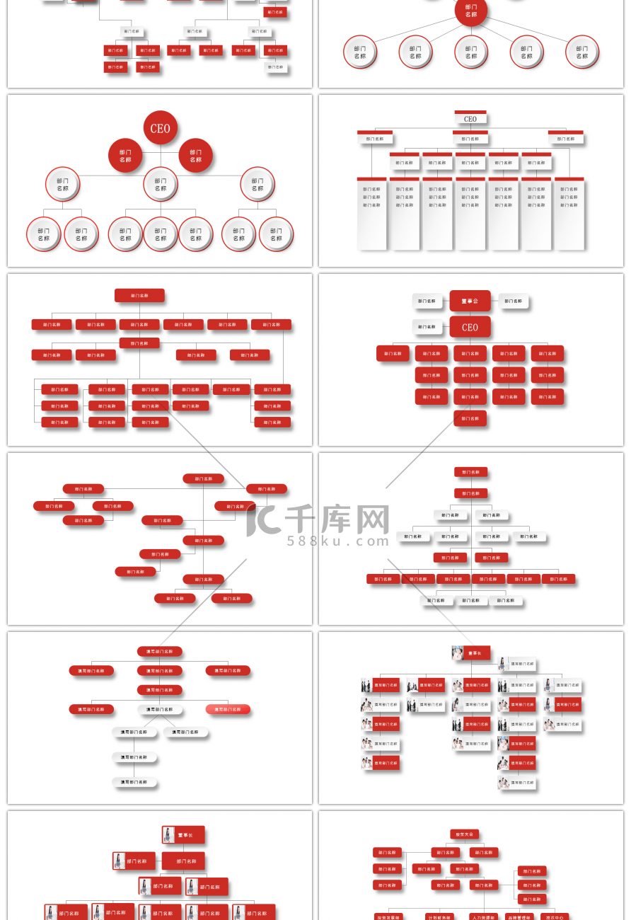 30套深红色组织架构PPT图表合集