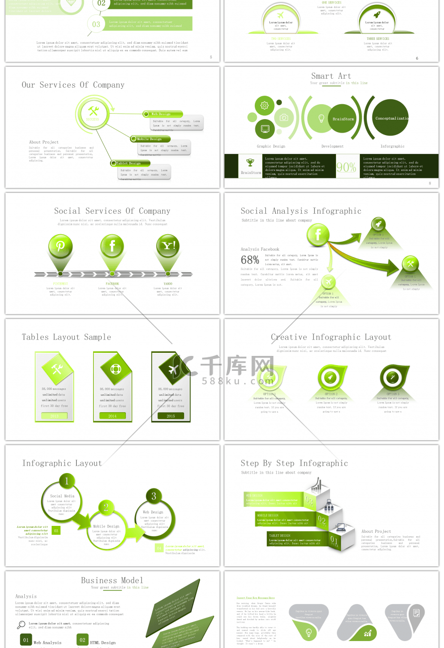 30套绿色三项关系PPT图表合集