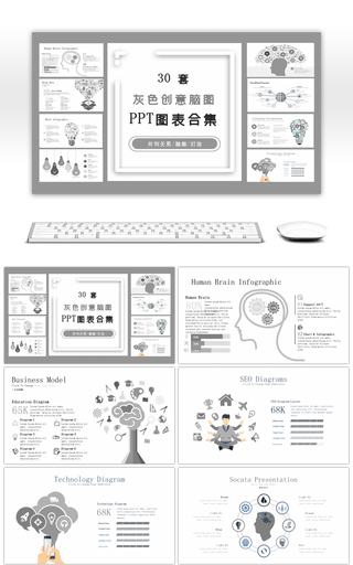 30套灰色创意脑图PPT图表合集