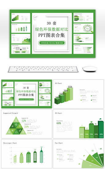 低碳绿色环保PPT模板_30套绿色环保数据对比PPT图表合集