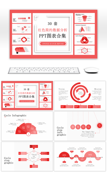 循环关系PPT模板_30套红色简约数据分析PPT图表合集