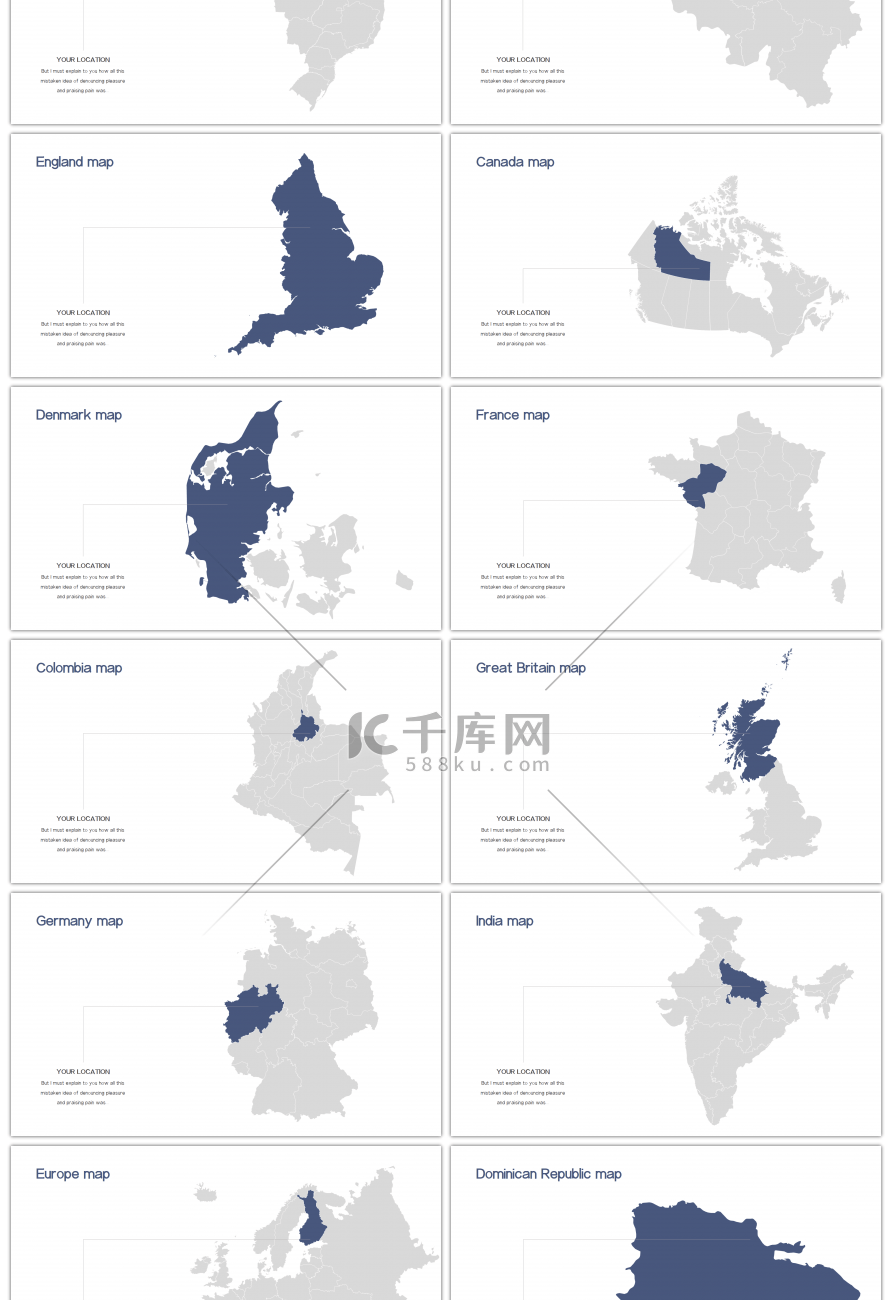 30套蓝灰色世界地图PPT图表合集