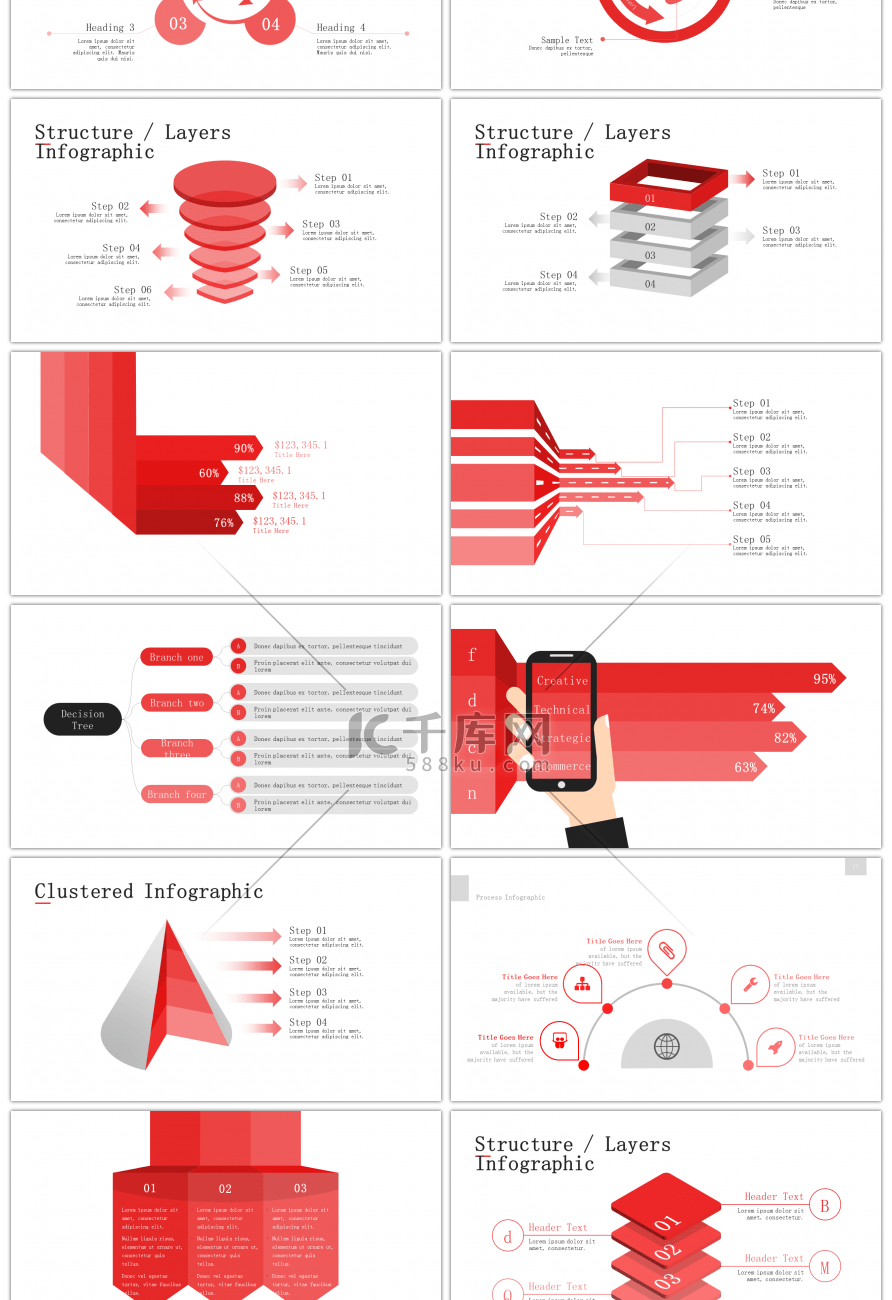 30套红色简约数据分析PPT图表合集