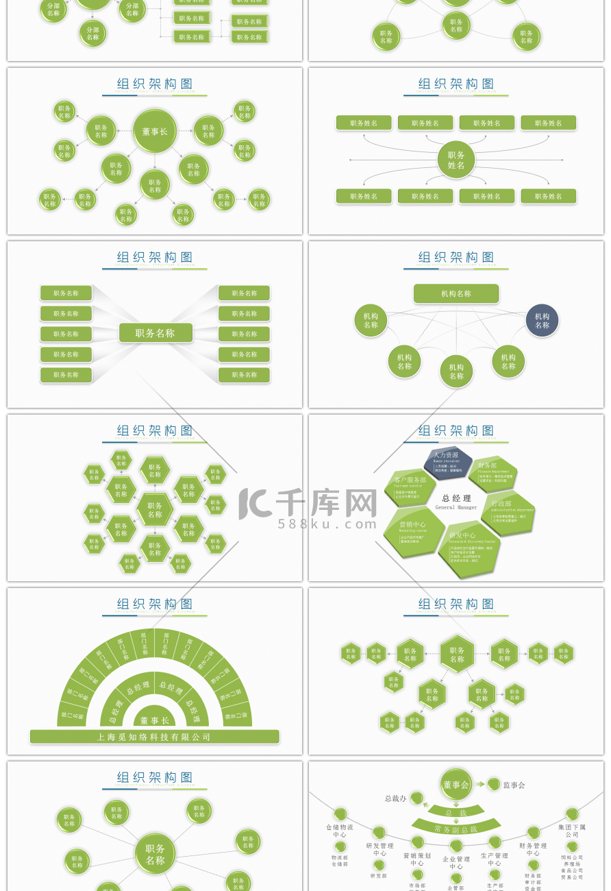 30套绿色组织结构PPT图表合集
