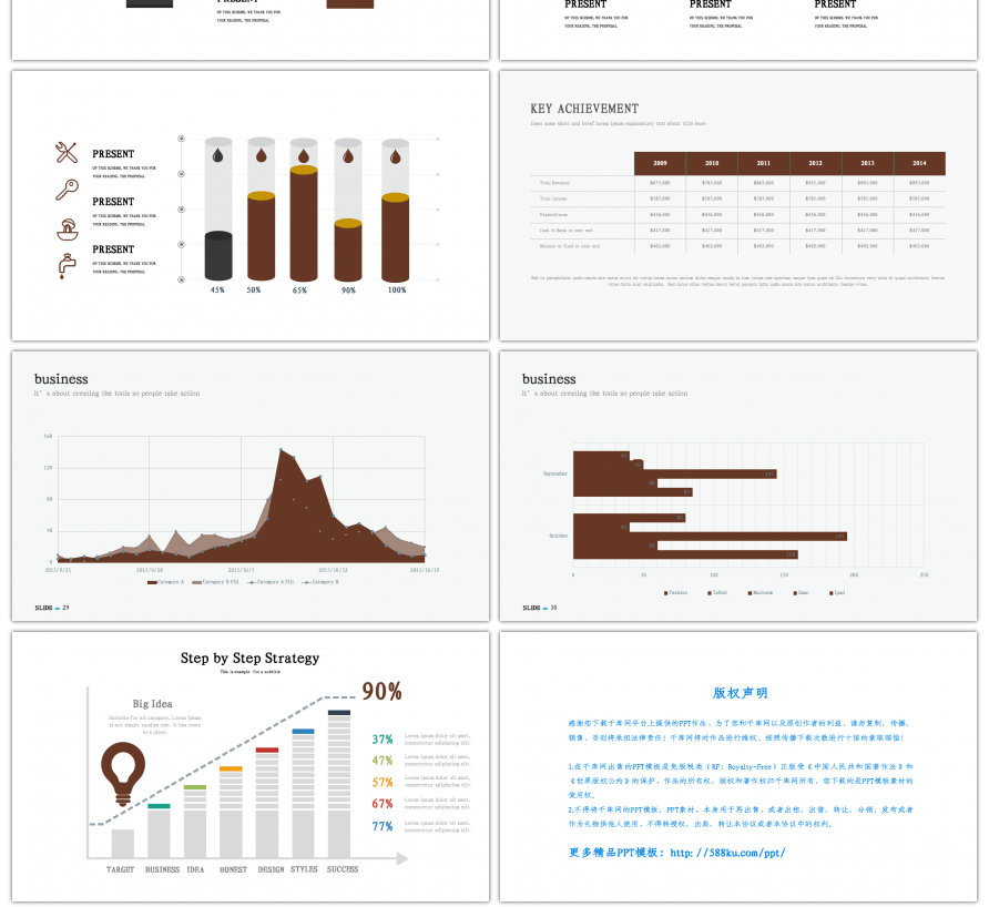30套咖啡色数据分析PPT图表合集