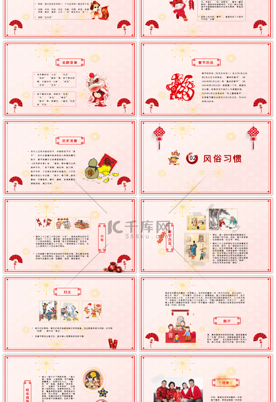 喜庆中国传统文化春节习俗PPT模板