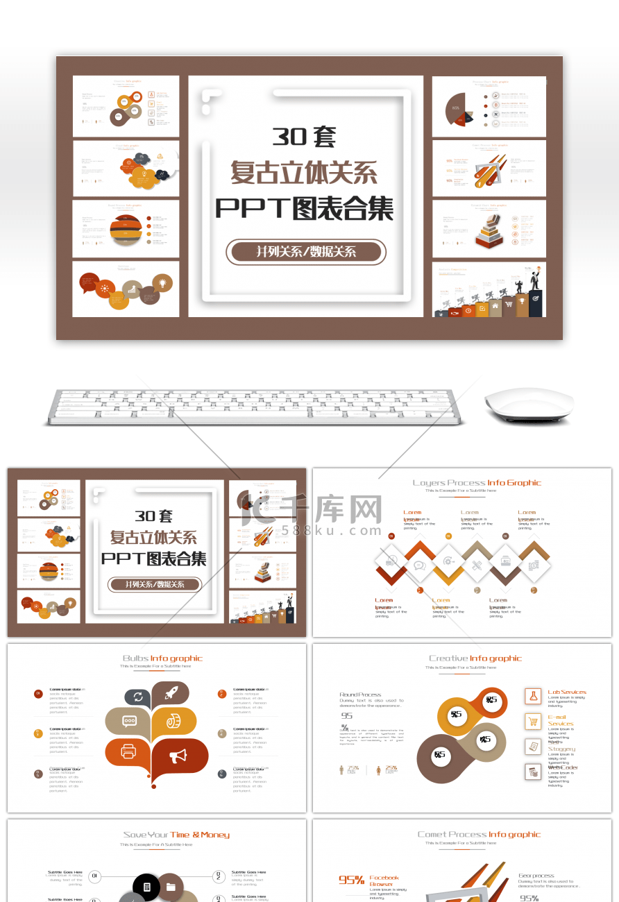 30套复古立体关系PPT图表合集
