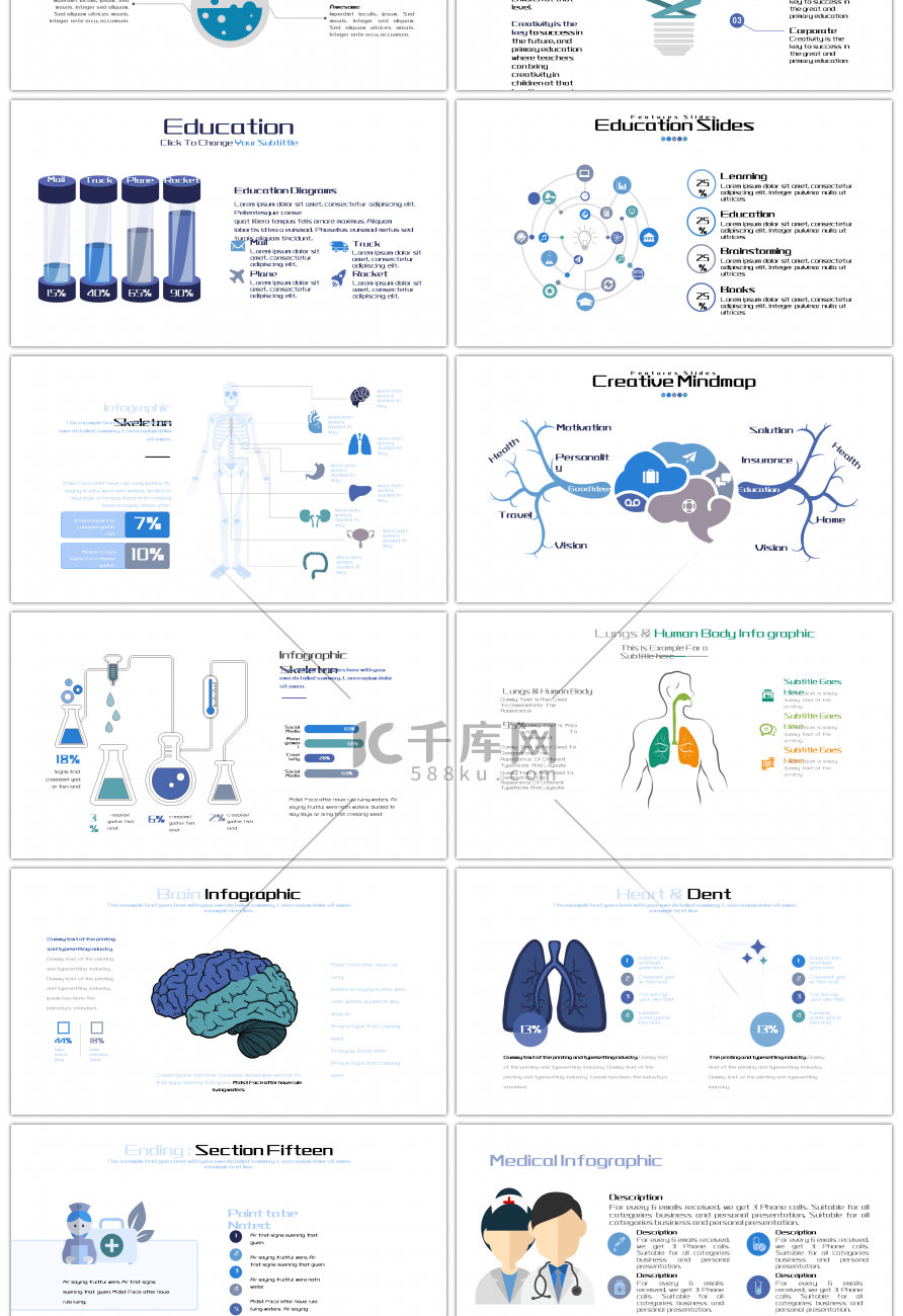30套蓝色教育医疗PPT图表合集