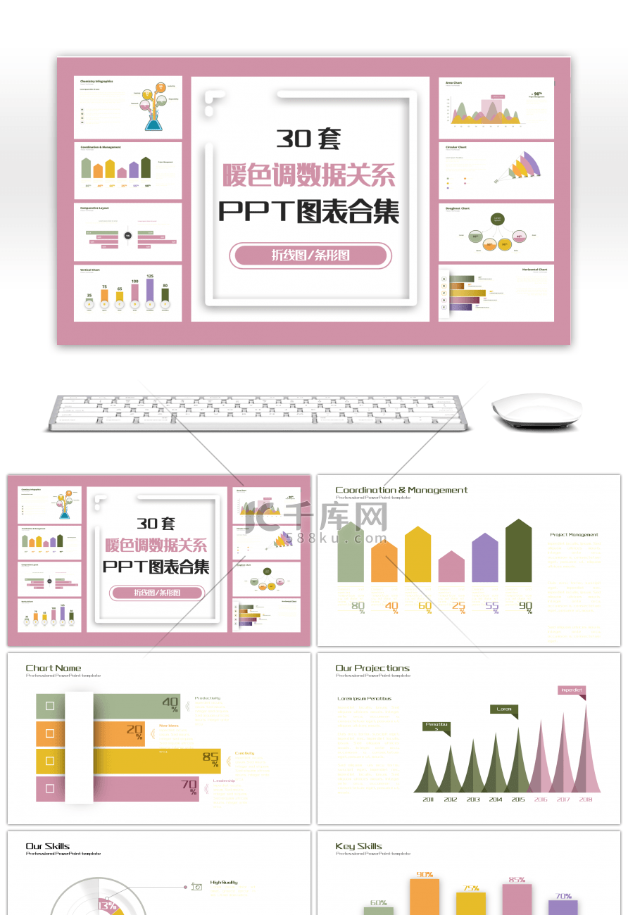 30套暖色数据分析PPT图表合集