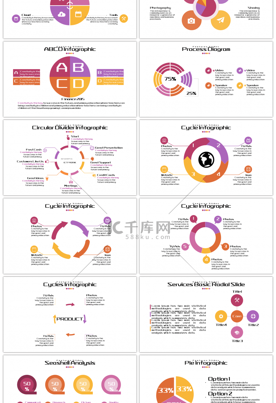 30套紫色饼形图PPT图表合集