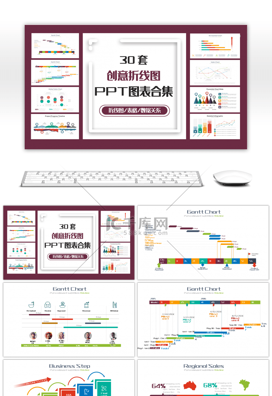 30套创意折线图PPT图表合集