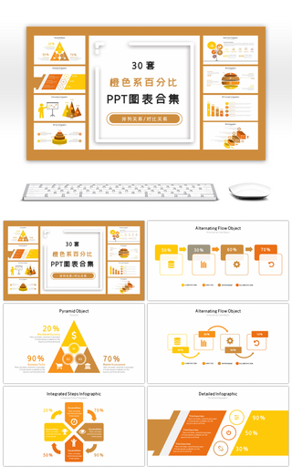 30套橙色系百分比PPT图表合集