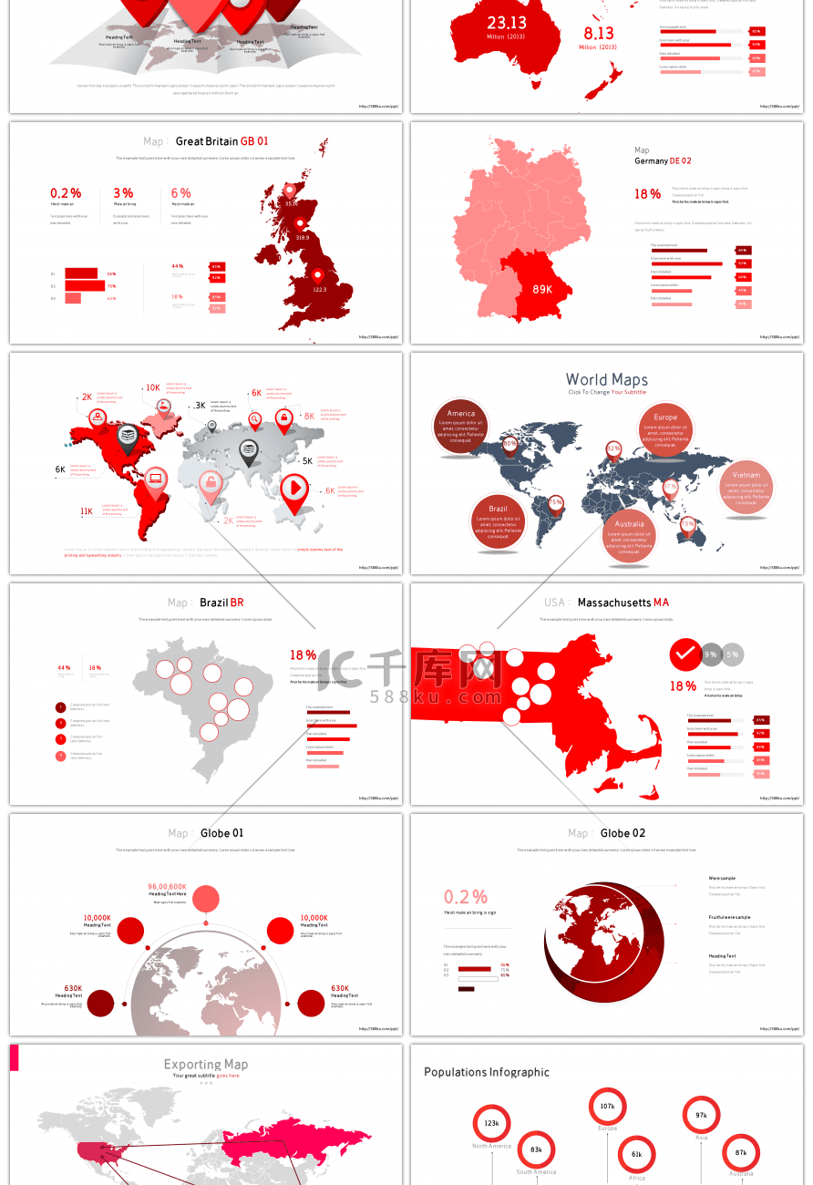 30套红色世界地图PPT图表合集