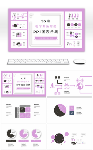 30套香芋紫色通用PPT图表合集