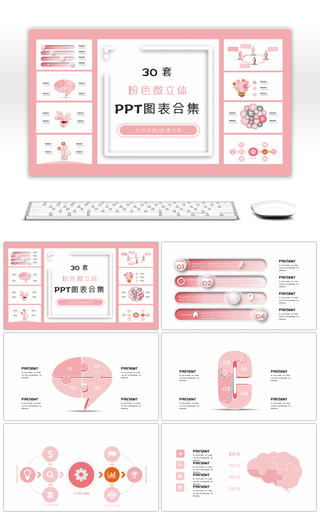 30套粉色微立体PPT图表合集