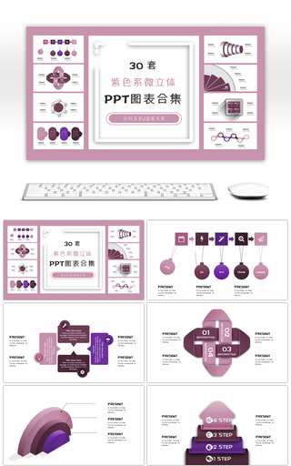 30套紫色系微立体PPT图表合集