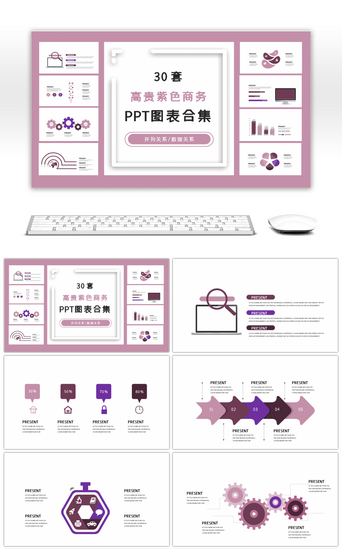 动态紫色PPT模板_30套高贵紫色商务PPT图表合集