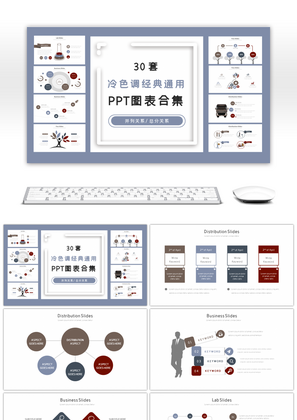 30套冷色调经典通用商务PPT图表合集