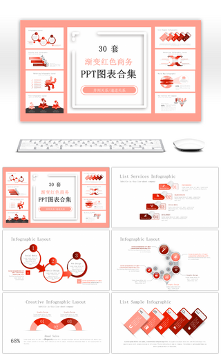 30套渐变红色商务PPT图表合集