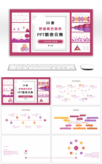 （第二套）PPT模板_30套艳丽紫色商务PPT图表合集第二套