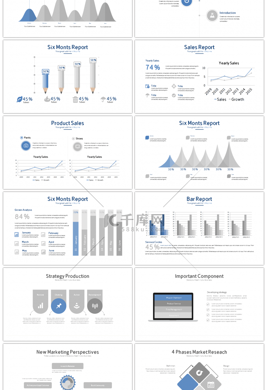 30套灰蓝色商务数据PPT图表合集