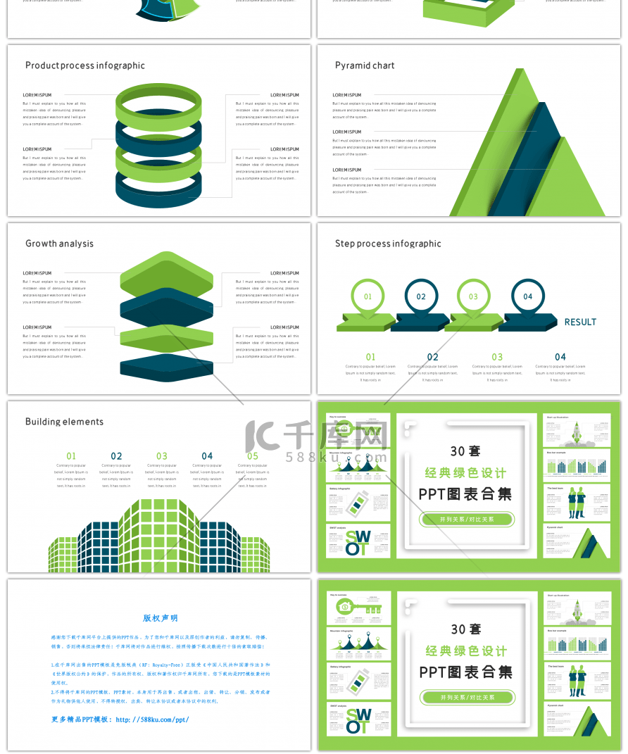 30套经典绿色设计商务PPT图表合集