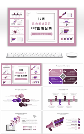 30套紫色递进关系PPT图表合集