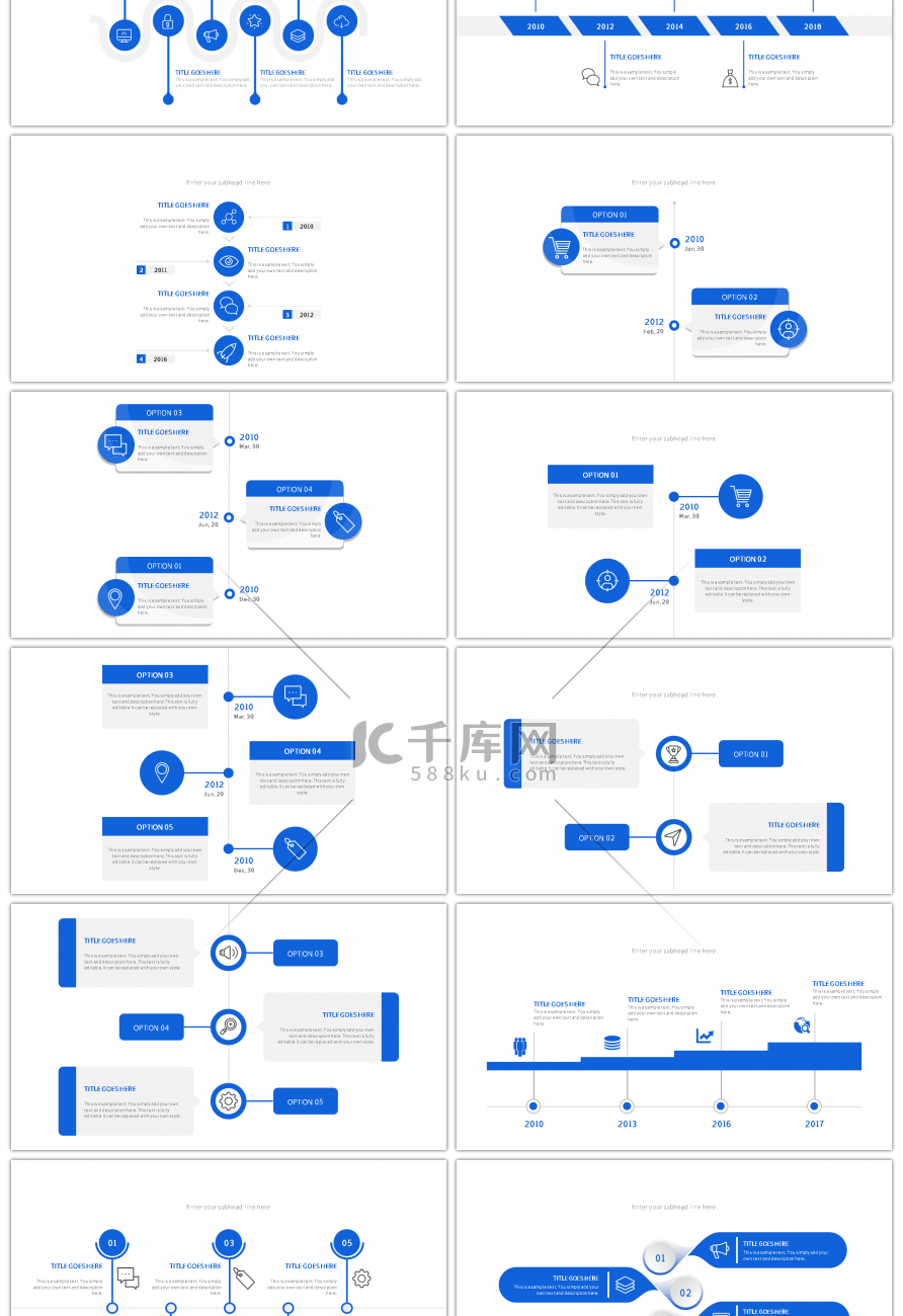 30套蓝色通用时间轴PPT图表合集