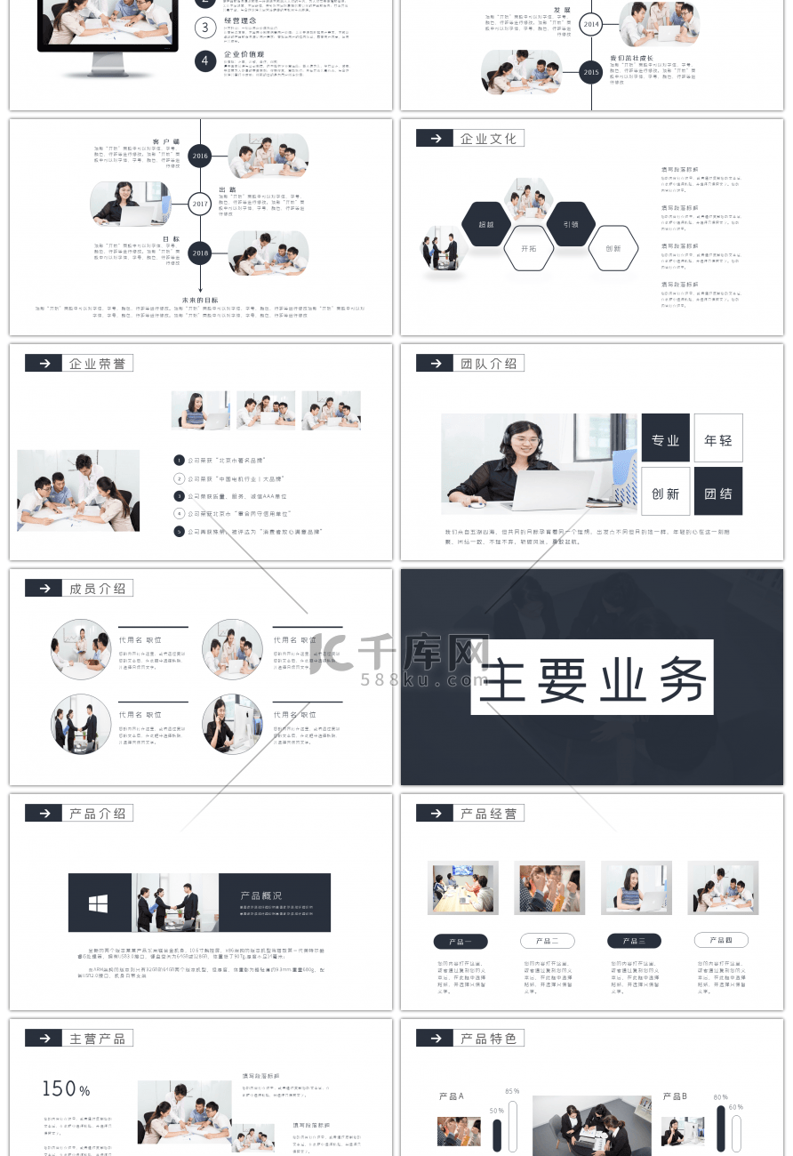 深蓝商务简约企业宣传PPT模板