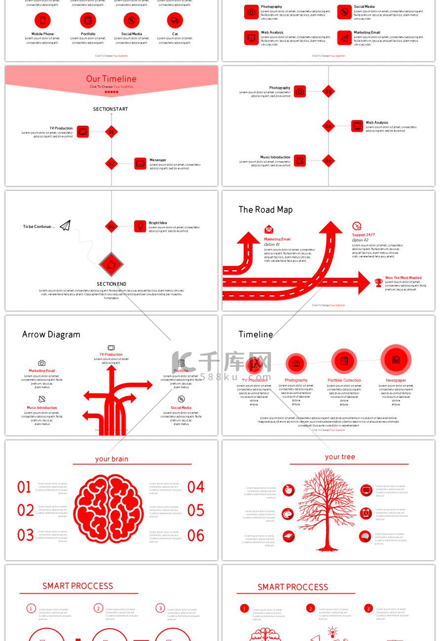 30套大气红色商务PPT图表合集
