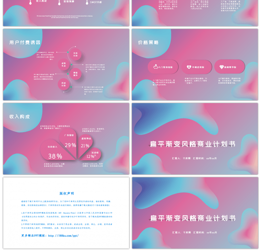 扁平渐变风格商业计划书PPT模板