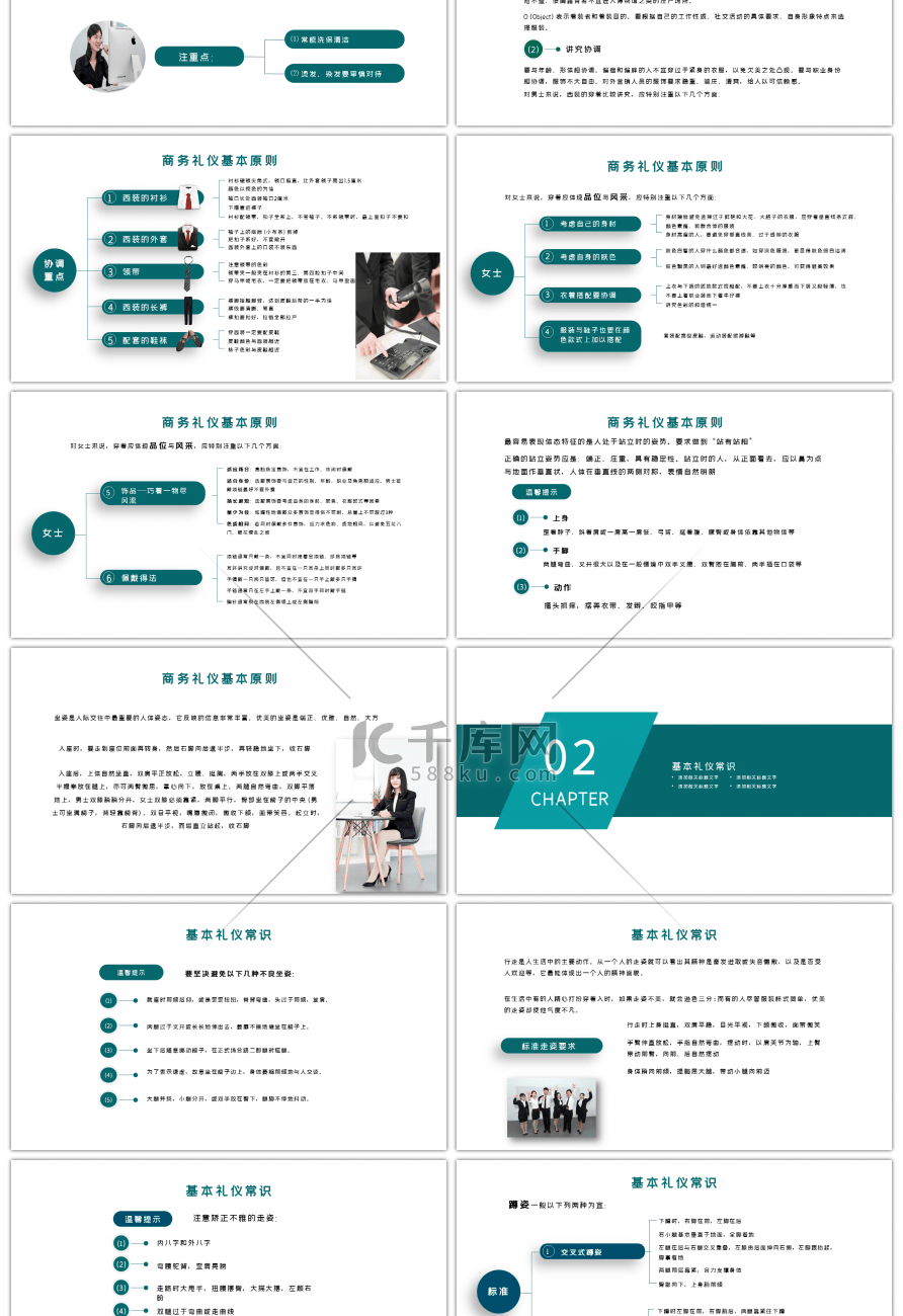 绿色大气全面实用商务礼仪培训PPT模板