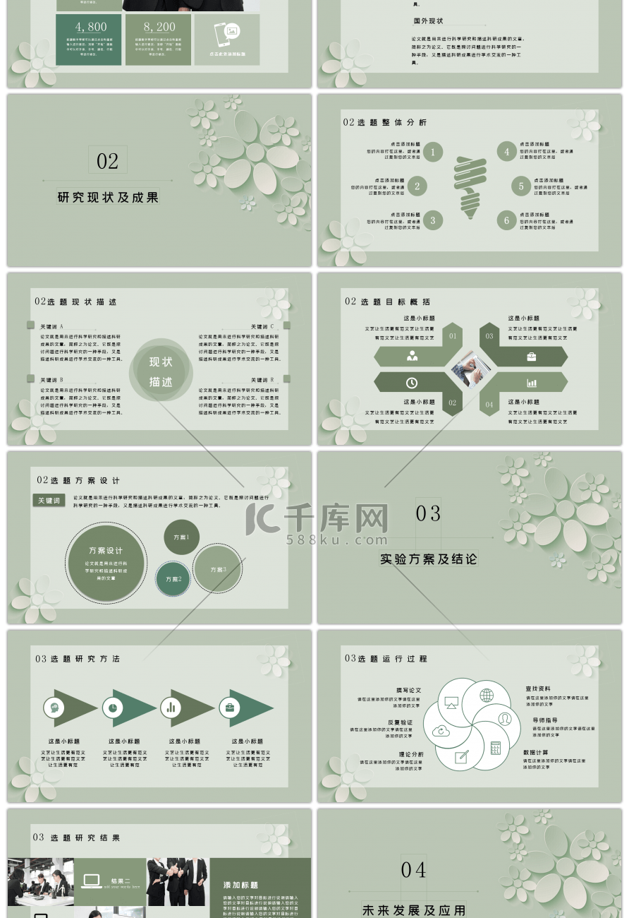 小清新花朵简约毕业答辩PPT模板