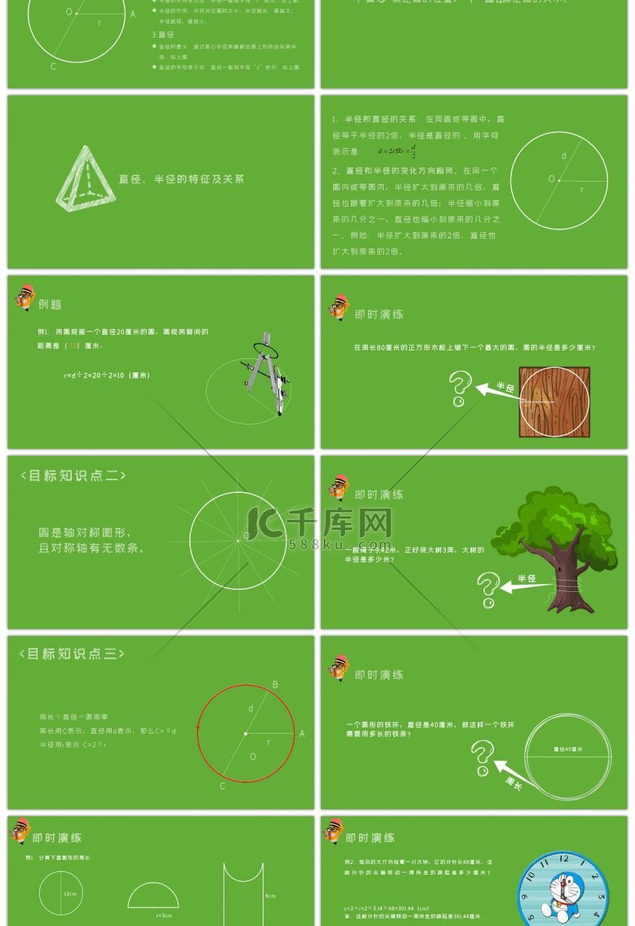 卡通圆的认识与周长人教版六年级上册数学课件PPT模板