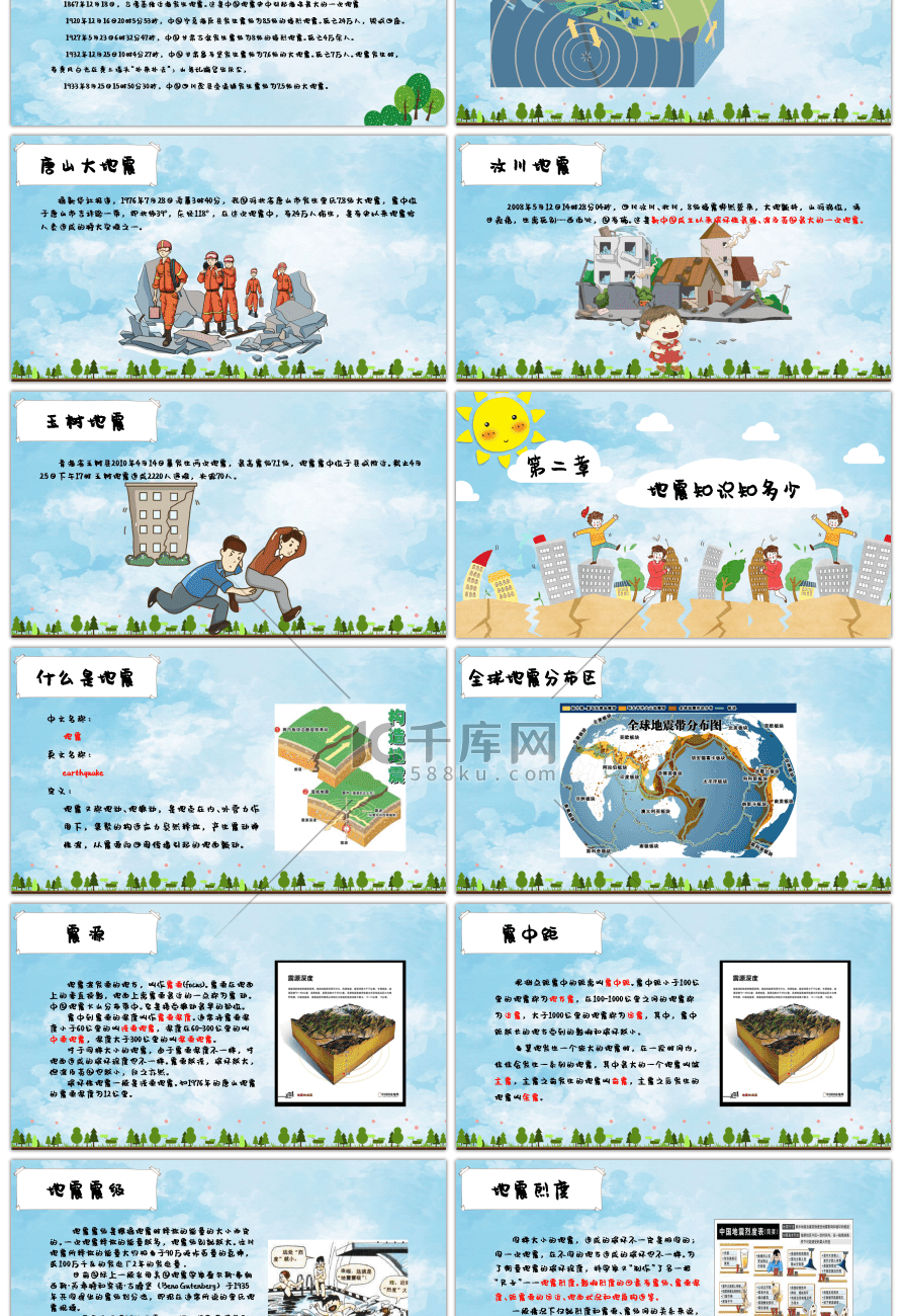 卡通防震减灾主题班会PPT模板