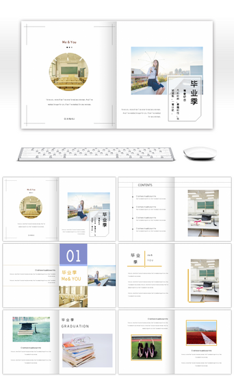 聚会相册模板PPT模板_简约纪念毕业画册风PPT模板