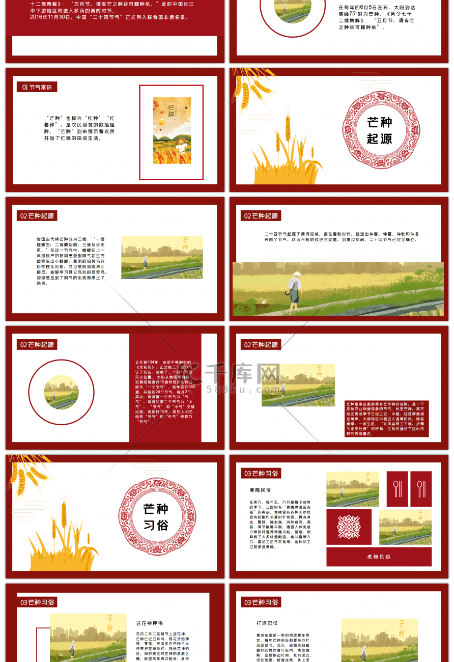 暗红色二十四节气芒种介绍PPT模板