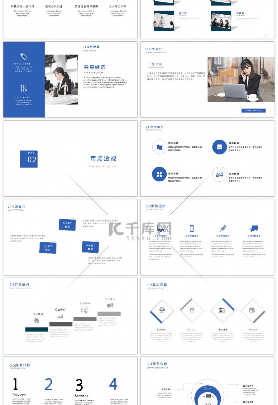 蓝色简约商业计划书商务通用PPT模版